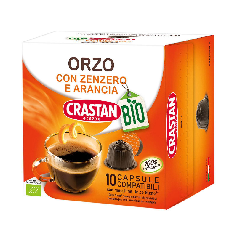 Orzo in Capsule con Zenzero e Arancia - Crastan Biologico - Compatibili Dolce Gusto - 10 Pezzi