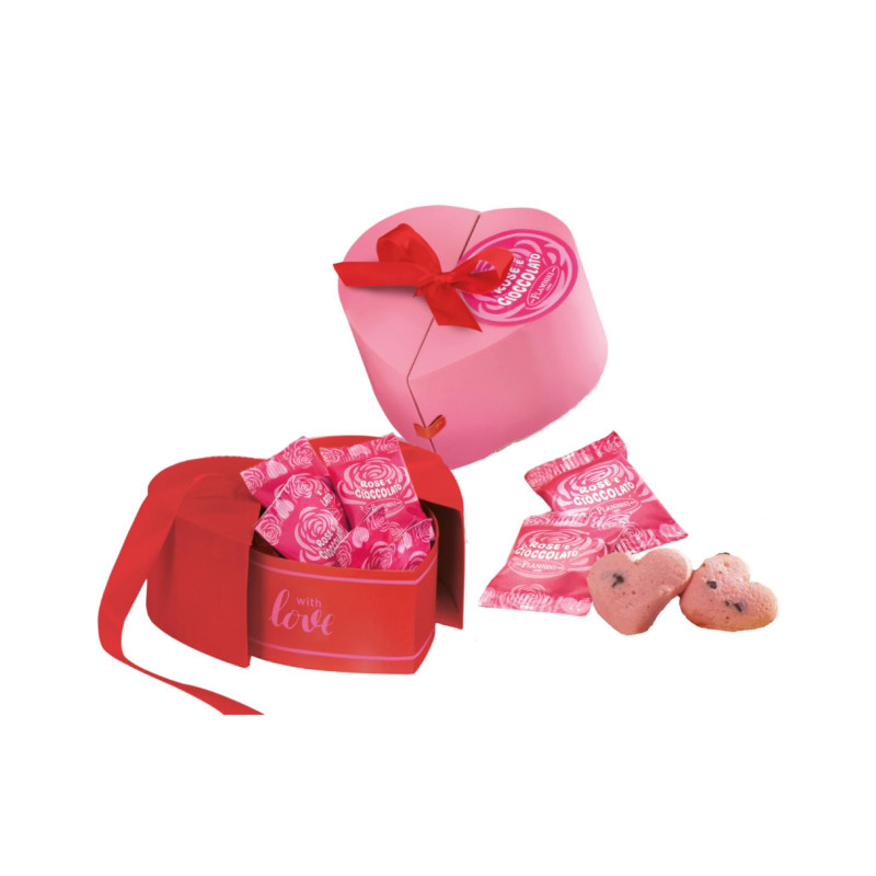 Cofanetto a Cuore con Nastro - Flamigni - Biscotti Rose e Cioccolato - 80 g