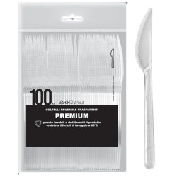 Coltelli Premium in Plastica PS - Trasparente - 100 Pz - 180 mm