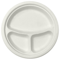 Piatto 3 Comparti Compostabile Bagasse - Colore Bianco - Piatti...