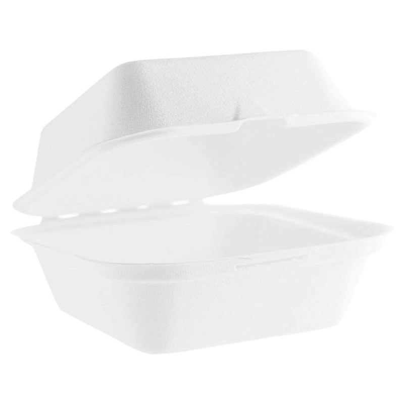 Porta Burger Compostabile Bagasse - Colore Bianco - 15,5x15,5x8,5 cm - 50 Pezzi