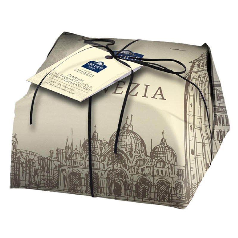 Panettone Ore Liete Perugia - Venezia - Con Gocce Cioccolato e Crema Caramello Salato - 750 g