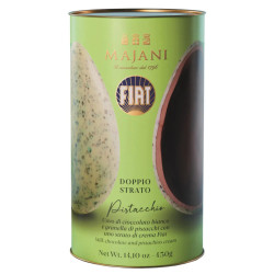 Uovo Cioccolato Bianco Majani - Fiat - Doppio Strato - Pistacchio con Sorpresa - Latta da 450 g