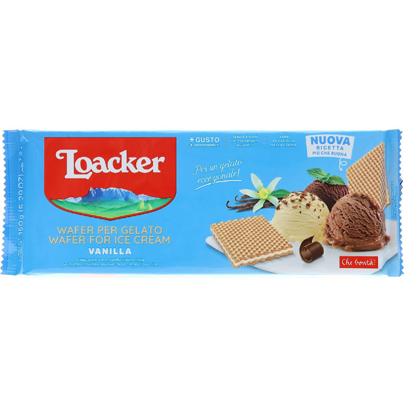 Biscotti Wafer Loacker - Wafer per Gelato - Gusto Vanilla - Vaniglia - 18 x 150 gr