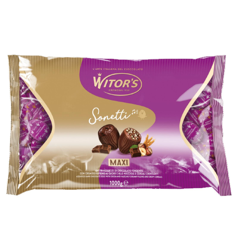 Maxi Ovetti Cioccolato Fondente - Witor's - Con Ripieno Nocciola e Cereali - Busta 1 Kg