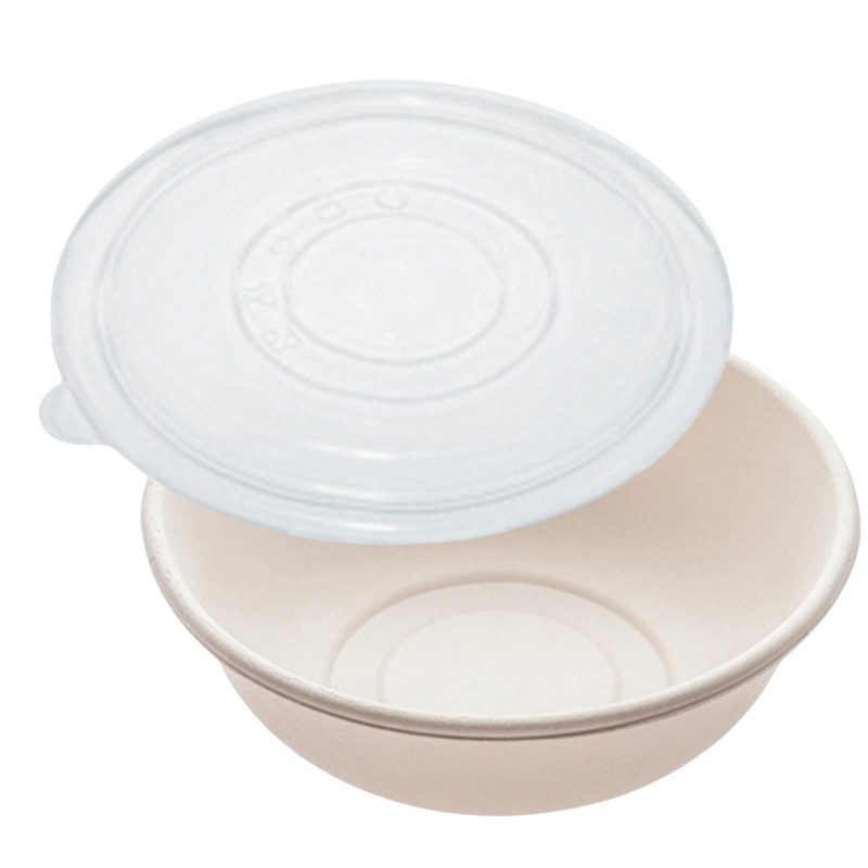 Bowl Fondo Compostabile Bagasse + Coperchio in Plastica PET - 17,5 cm - 50 + 50 Pezzi 