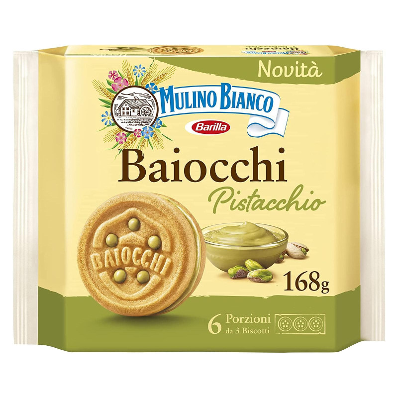 Biscotti Mulino Bianco - Baiocchi Pistacchio - 6 Porzioni da 3 Biscotti - 168 g