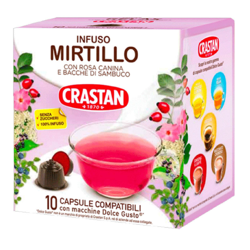 Infuso Mirtillo in Capsule - Crastan - Compatibili Dolce Gusto - 10 Pezzi