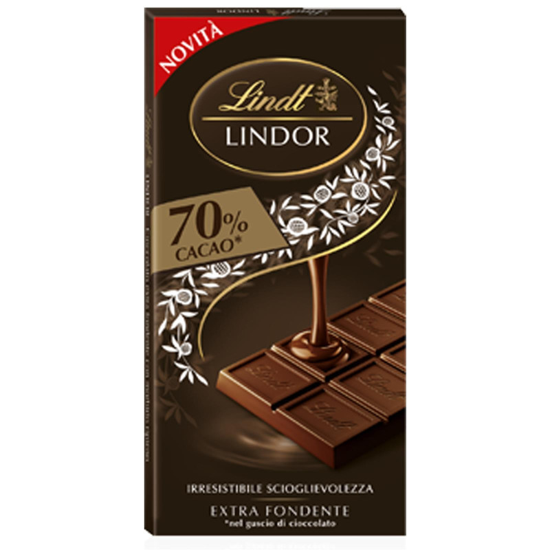 Tavoletta Cioccolato Fondente Lindt - Lindor - Extra Fondente 70% Cacao 100 gr