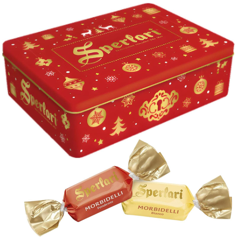 Confezione Regalo - Sperlari - Torroncini Teneri Fondente e Bianco - Latta Natale - 250 g