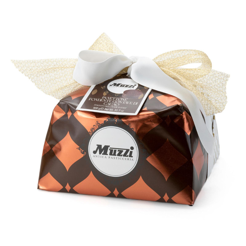 Panettone Cioccolato Fondente e Fave di Cacao - Muzzi - Incartato a Mano - 900 g