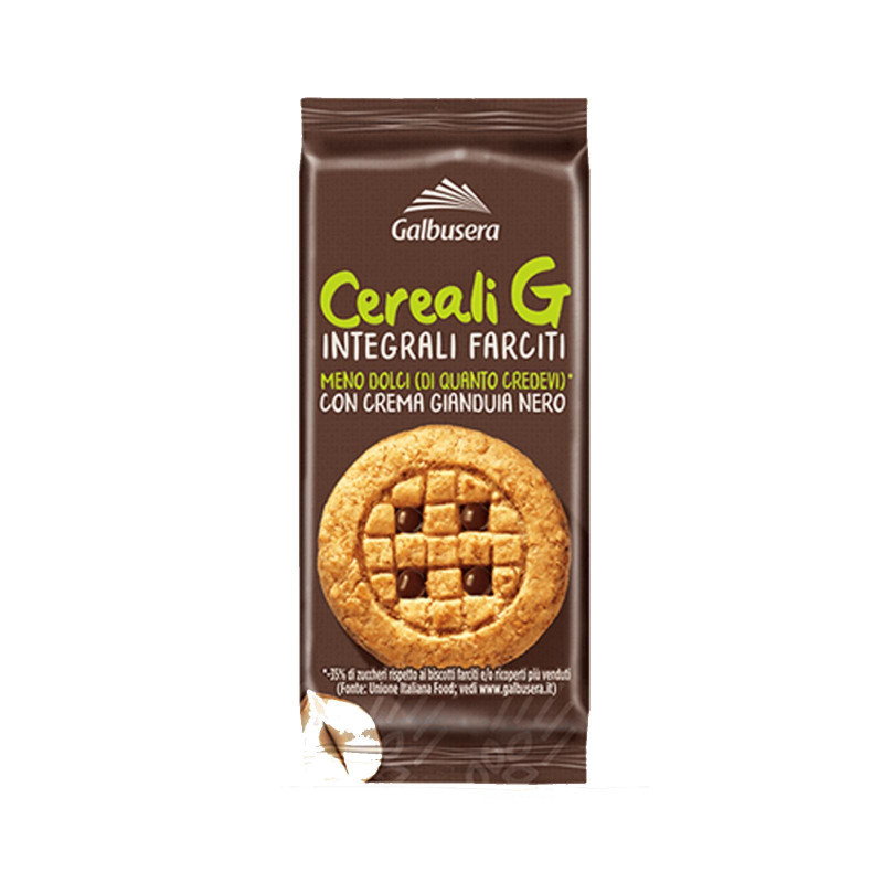 Biscotti Galbusera - Cereali G - Biscotti Integrali con Crema Gianduia Nero - Expo 24 Pz da 40 g