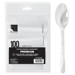 Cucchiai Premium in Plastica PS - Trasparente - 100 Pz - 180 mm