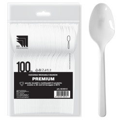 Cucchiai Premium in Plastica PS - Colore Bianco - 100 Pz - 180 mm