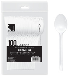 Cucchiaini Premium in Plastica PS - Colore Bianco - 100 Pz - 145 mm