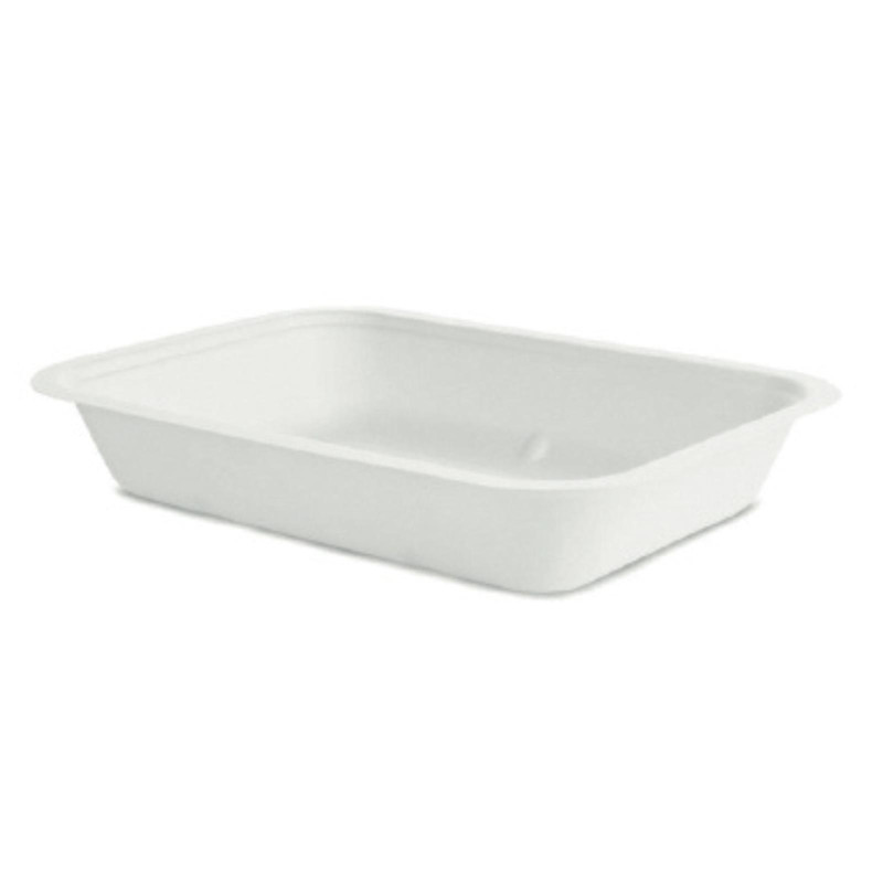 Vaschetta Compostabile Bagasse - Colore Bianco - 17,5x12x3,8 cm - 500ml - 125 Pezzi