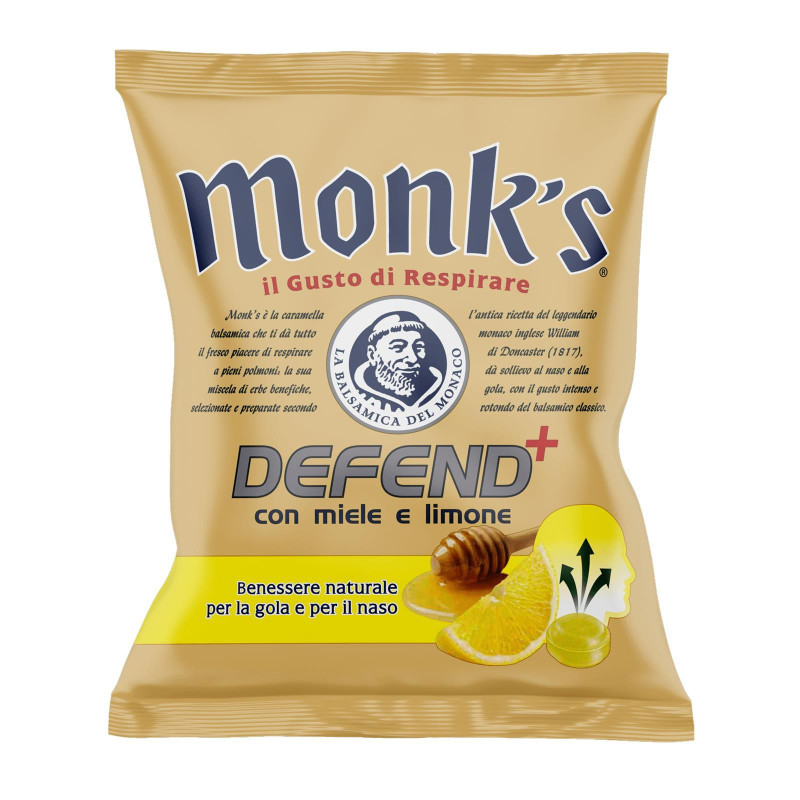 Caramelle Monk's - Defend+ Con Miele e Limone - Bustina da 46 gr