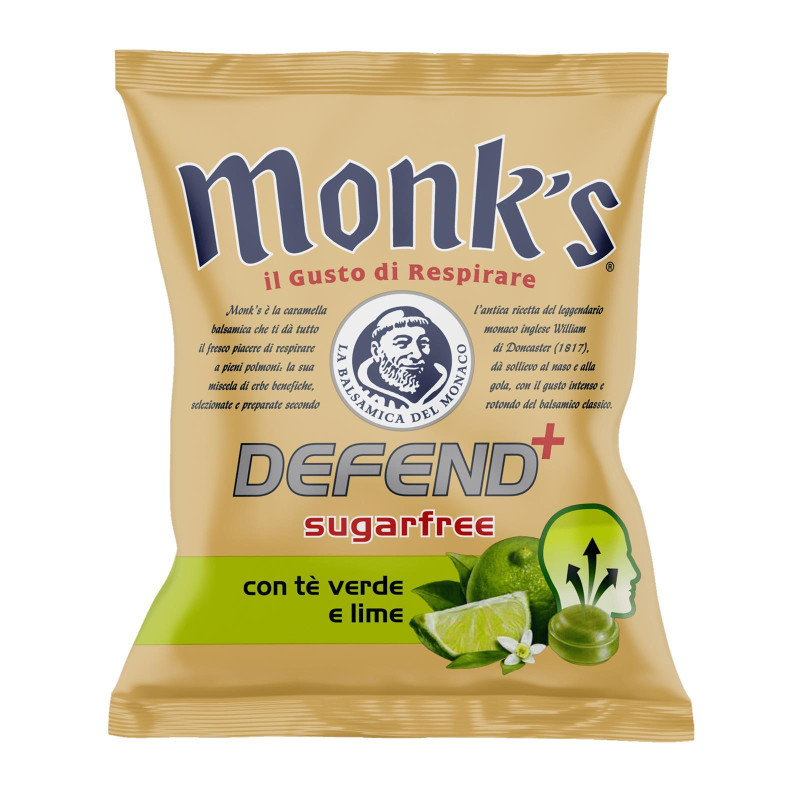 Caramelle Monk's - Defend+ Con Te' Verde e Lime - Bustina 46 gr Senza Zuccheri