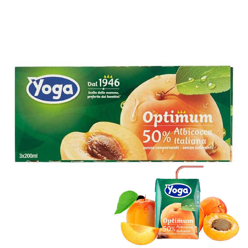 8 Confezioni Succo di Frutta Yoga - Optimum - Albicocca Italiana - 3 x 200 ml