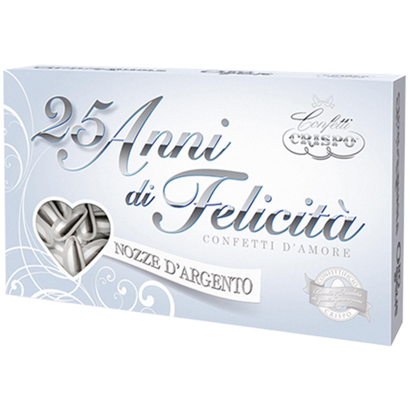 Confetti Crispo - 25 Anni di Felicità - Mandorla Naturale Argento - Nozze - 500 gr