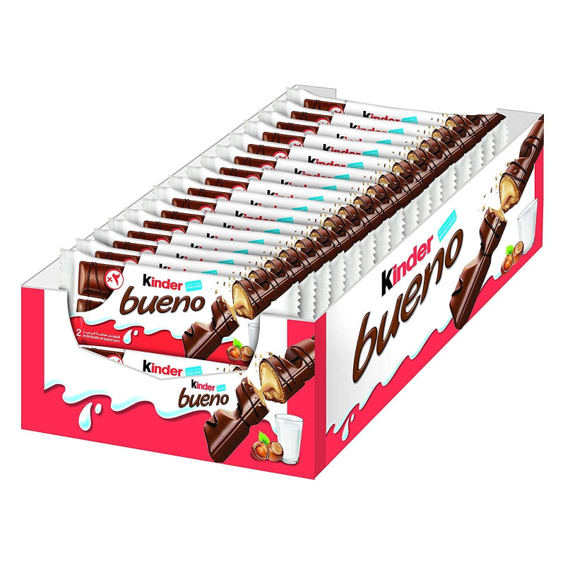 Kinder Bueno 2 Barrette Incartate - 43 gr - 30 Snack (10 x 3 multipack)