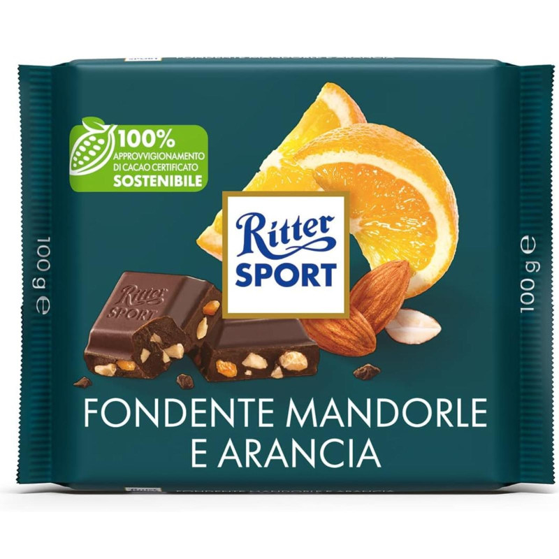 Tavoletta Cioccolato Ritter Sport - Fondente Con Mandorle e Arancia - 100 g