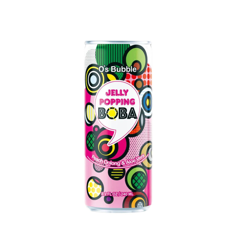 Bevanda Peach Oolong - Jelly Popping Boba - O's Bubble - Bevanda Pesca e Aloe Vera - Lattina da 240 ml