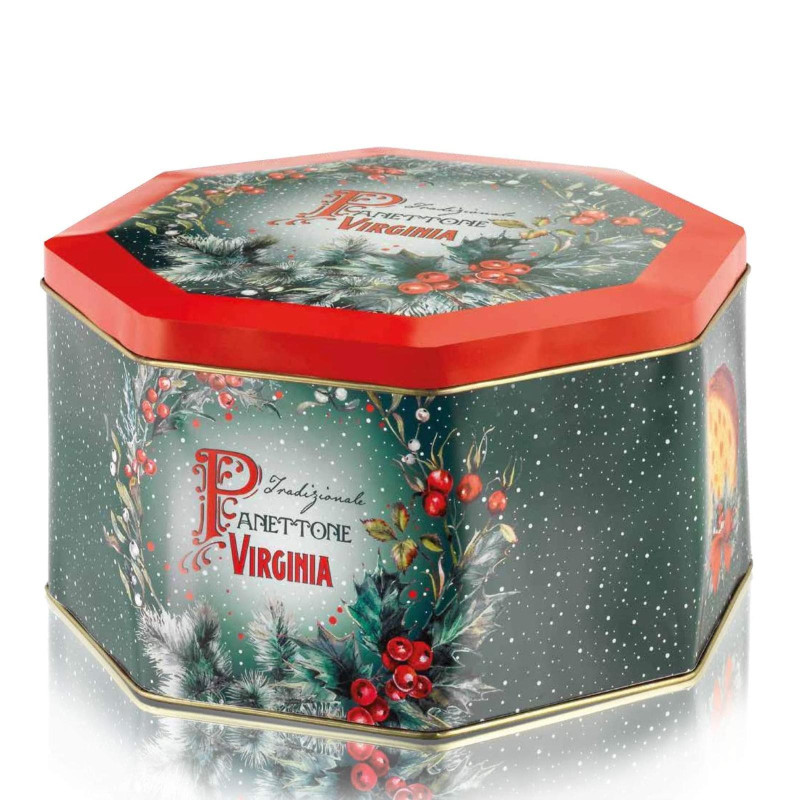 Panettone - Amaretti Virginia - Panettone Milanese Tradizionale - in Latta Metallo Ottagonale - 1 kg