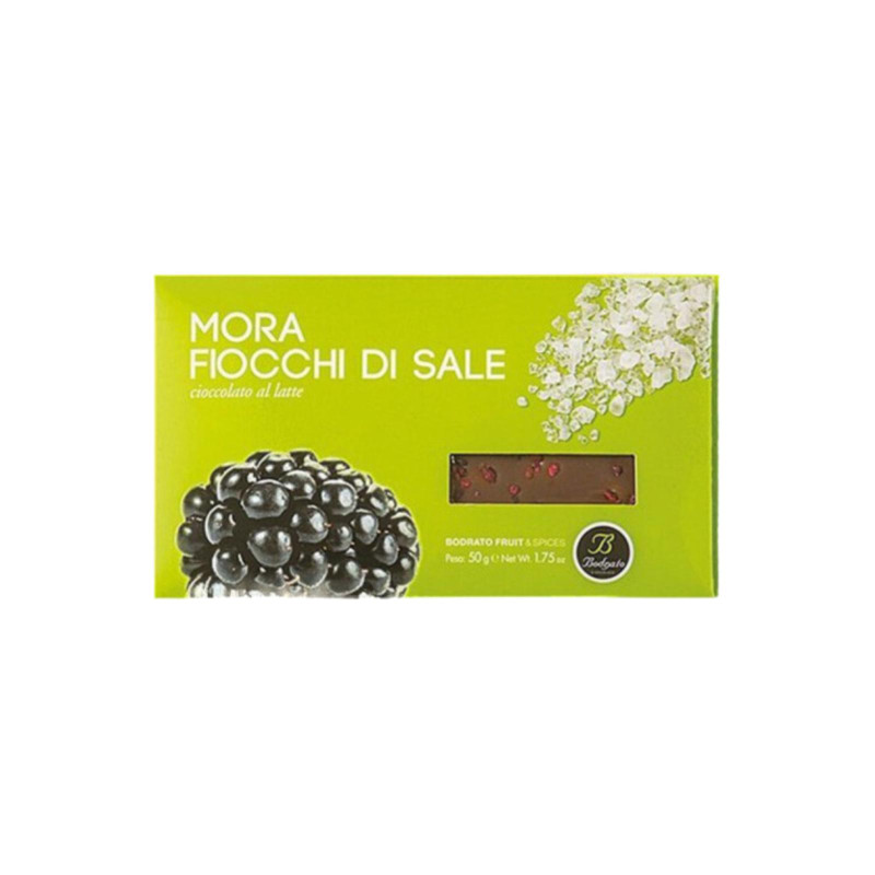 Tavoletta Cioccolato Bodrato - Cioccolato al Latte Mora e Fiocchi di sale - 50 g