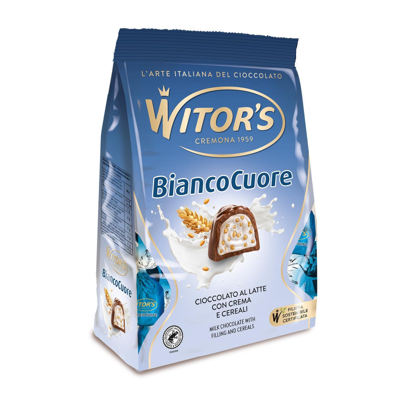 Praline Witor's - Bianco Cuore - Cioccolato al Latte con Cereali - Busta da 200 g