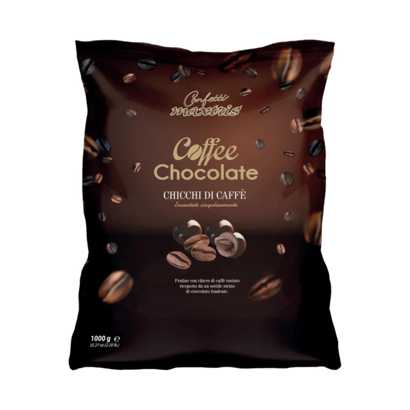 Cioccolatini Maxtris - Chicchi di Caffè Ricoperto Cioccolato Fondente - Busta 1 kg (350pz)
