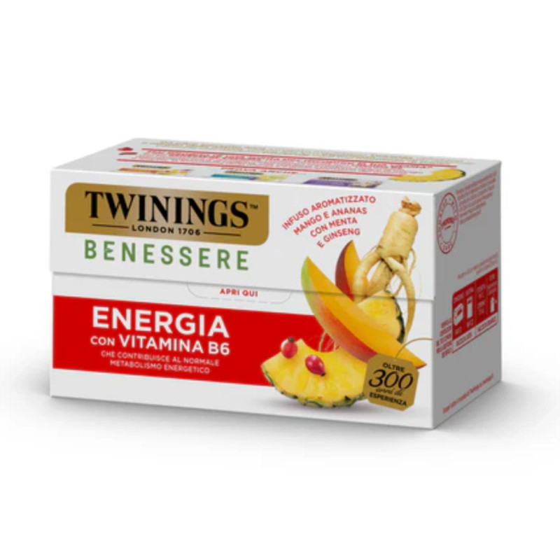 Te' Twinings - Benessere - Aroma Mango, Ananas, Menta, Ginseng - Energia - 18 Filtri