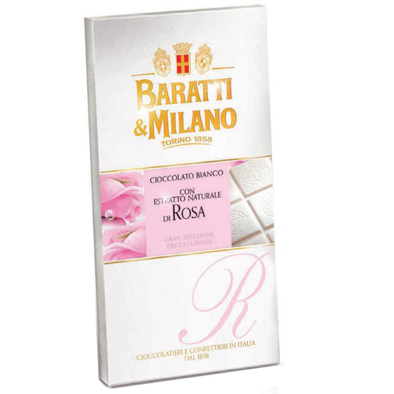 Tavoletta Cioccolato Bianco - Baratti & Milano - Con Estratto Naturale alla Rosa - 75 gr
