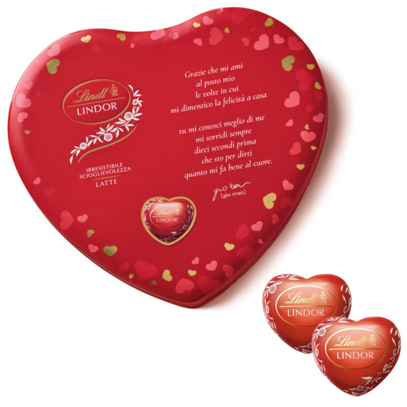 Cioccolatini Cuori Lindor - Lindt - Cuore Latta - 96 g