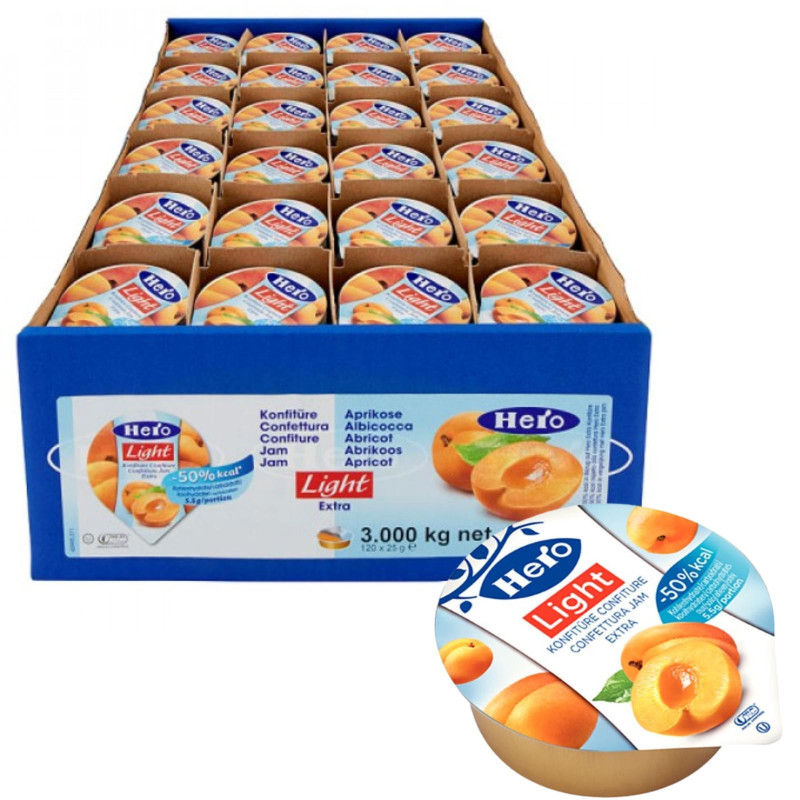 Confettura Extra Hero - Light - Albicocca - 120 Vaschette Alluminio da 20 g