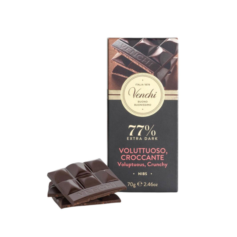 Tavoletta Cioccolato Venchi - Nibs - Cioccolato Extra Fondente 77% - Croccante - 70 g