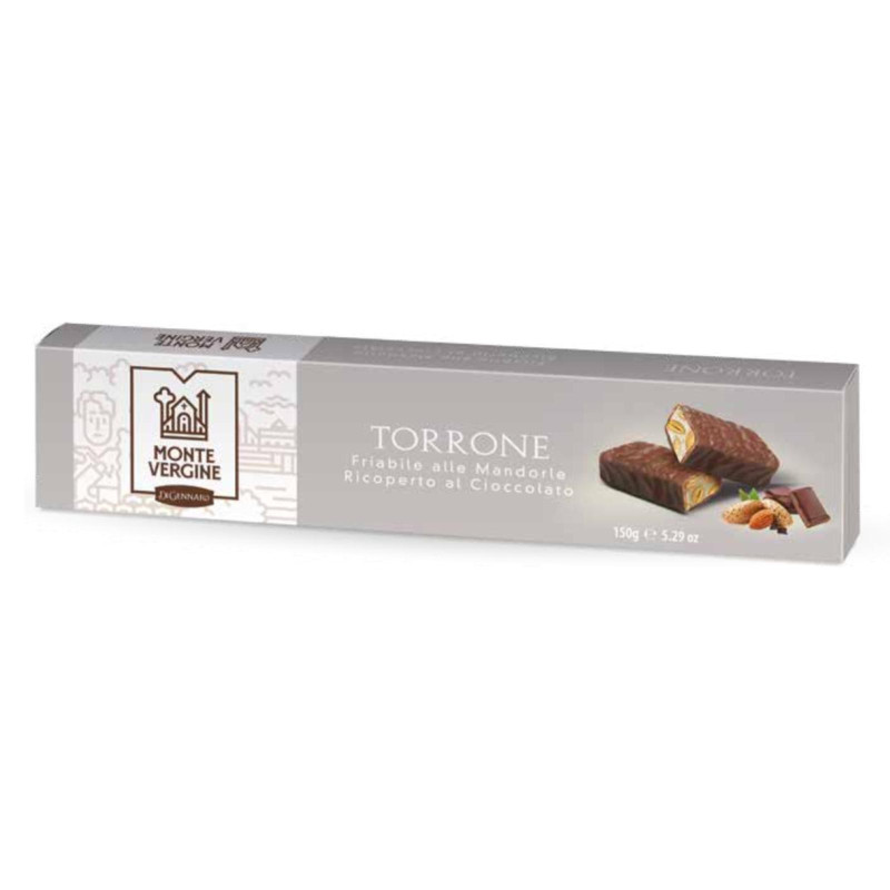 Torrone Di Gennaro - Friabile alle Mandorle - Ricoperto al Cioccolato Fondente - 150 gr