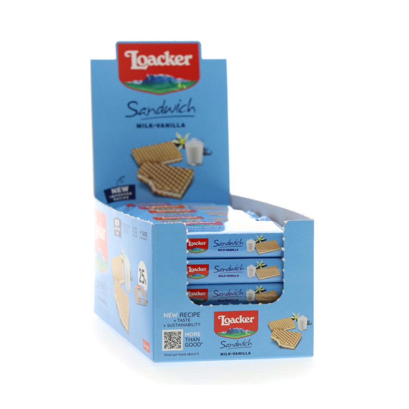 Biscotti Wafer Loacker Sandwich - Milk Vanilla - Vaniglia - 25 Pezzi da 25 g