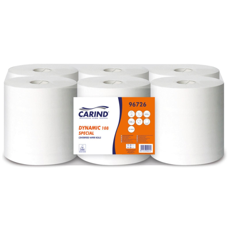 Rotolo Carta Estrazione Centrale - Carind - Dynamic - 2 Veli - 450 Strappi - 6 Rotoli