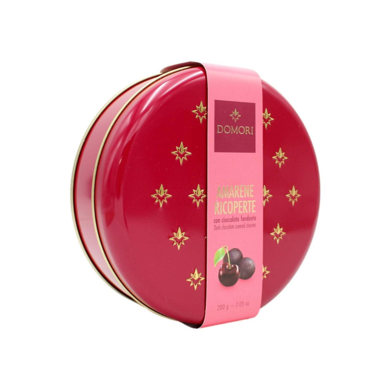 Confezione Regalo Domori - Amarene Ricoperte con Cioccolato Fondente - Latta da 200 g