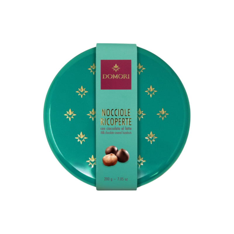 Confezione Regalo Domori - Nocciole Ricoperte con Cioccolato al Latte - Latta da 200 g