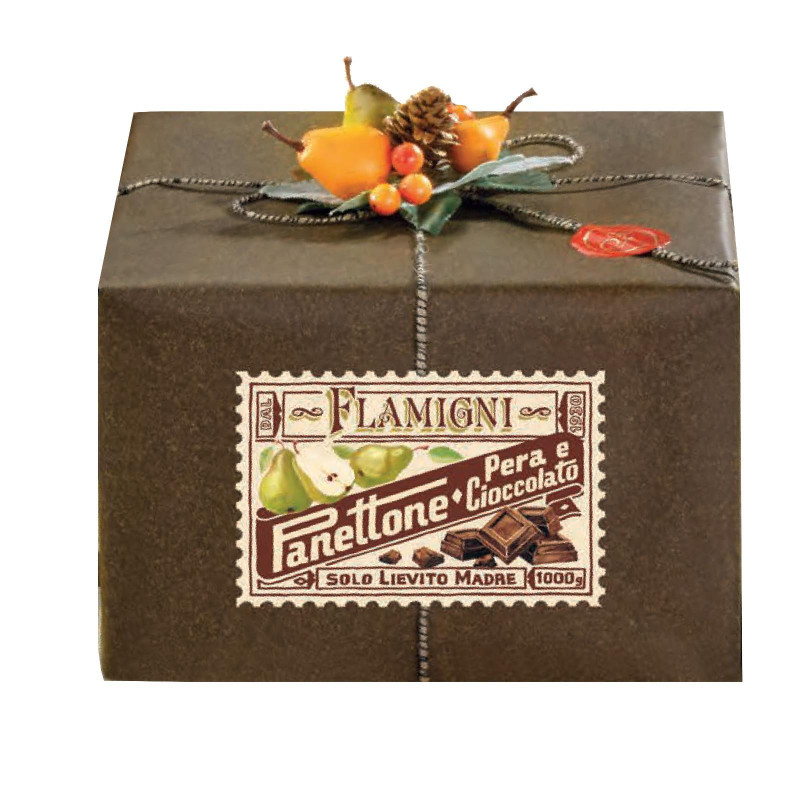 Panettone Flamigni - Panettone Pera e Cioccolato - Cofanetto Rustico - 1 Kg