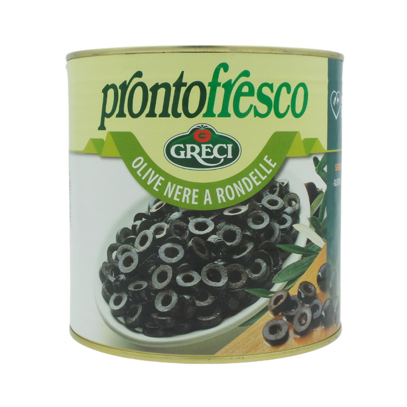 Olive Nere a Rondelle - Greci - Olive Nere Spagna al Naturale - Pronto Fresco - Latta da 2600 g