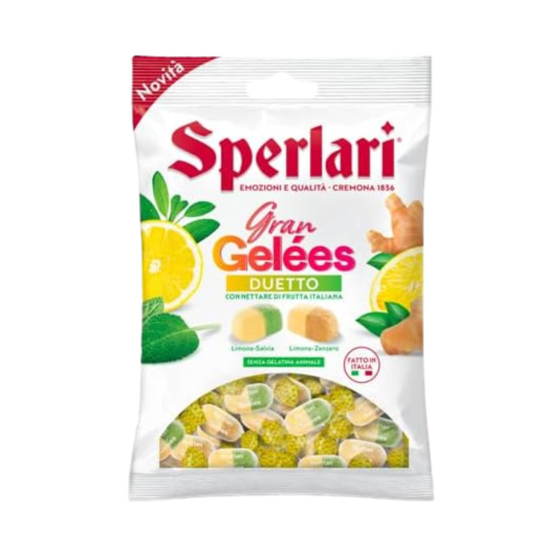 Caramelle Gelees - Sperlari - Duetto - Frutta e Spezie - Limone e Zenzero e Salvia - Blister da 150 gr