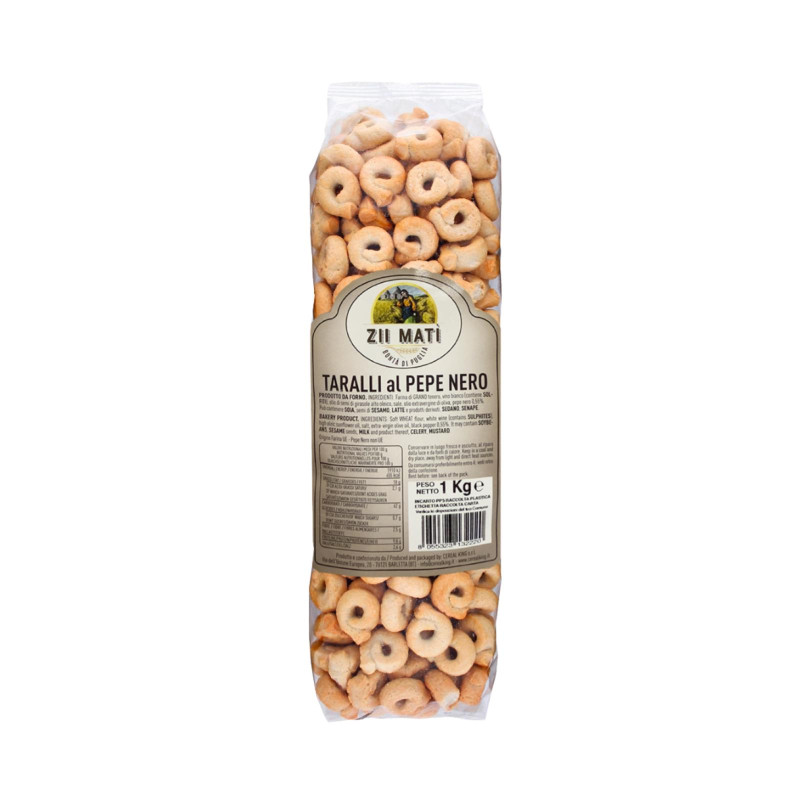 Taralli Pugliesi - Zii Matì - Tarallini - Gusto Pepe Nero - Busta da 1 Kg