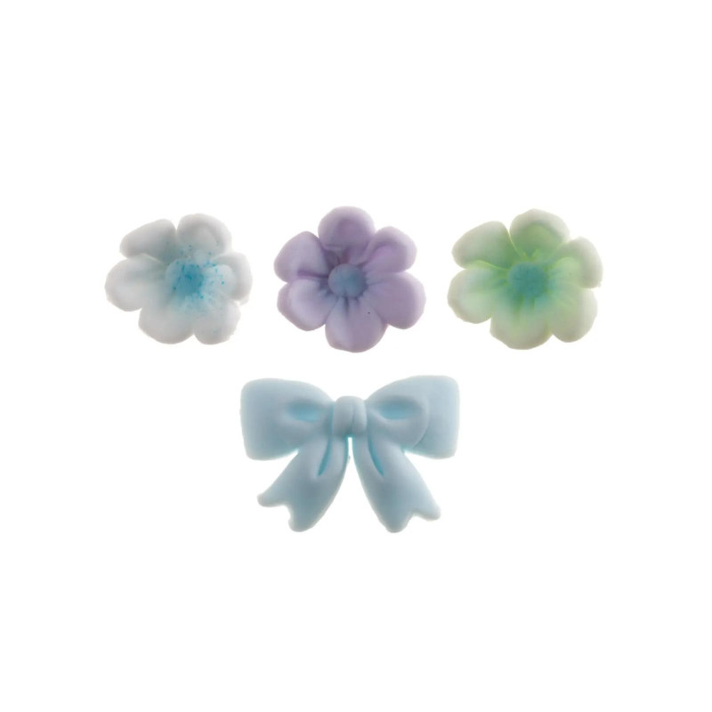 Decorazioni di Zucchero - Dekora - Fiocco Celeste e Fiorellini - Confezione da 21 g