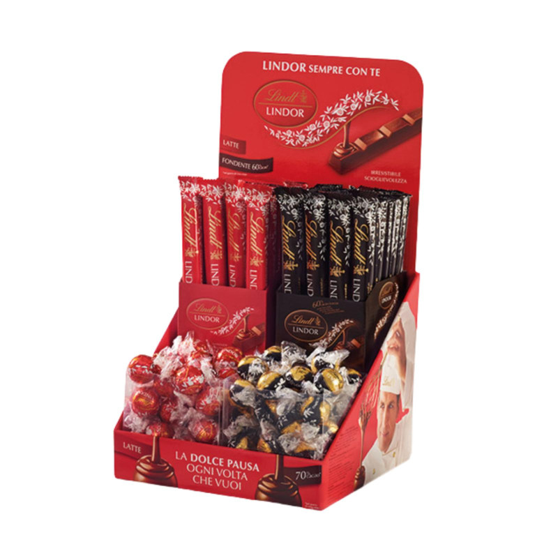 Expo Lindt - Snack 72 pz - Boules 3 kg - Cioccolato Classico e Fondente - Espositore da Banco 